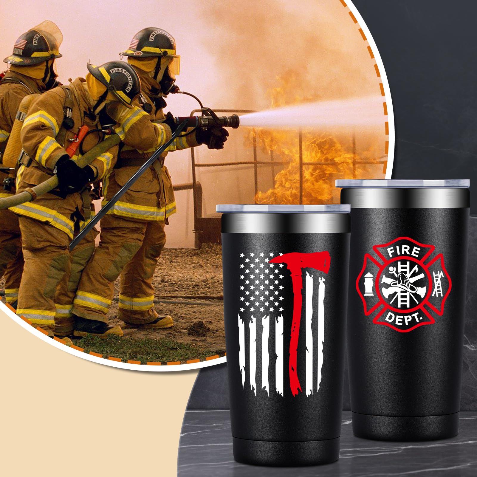 Taza térmica Fufandi, detalle de logos, regalo ideal para bomberos.