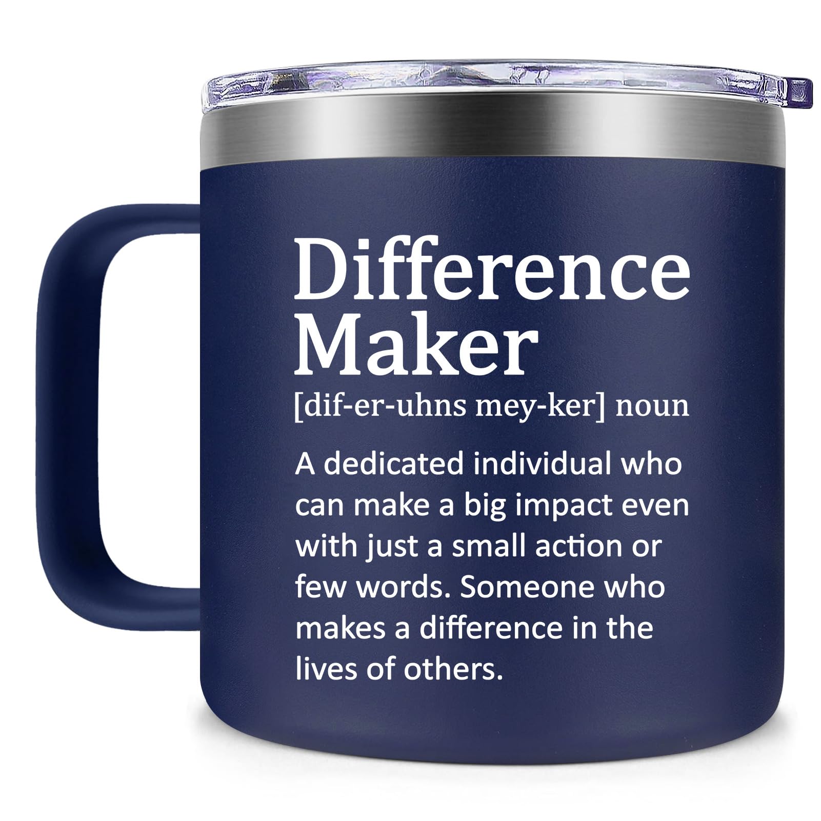 Fufendio Difference Maker Taza 14oz frente a la cámara, lista para beber.