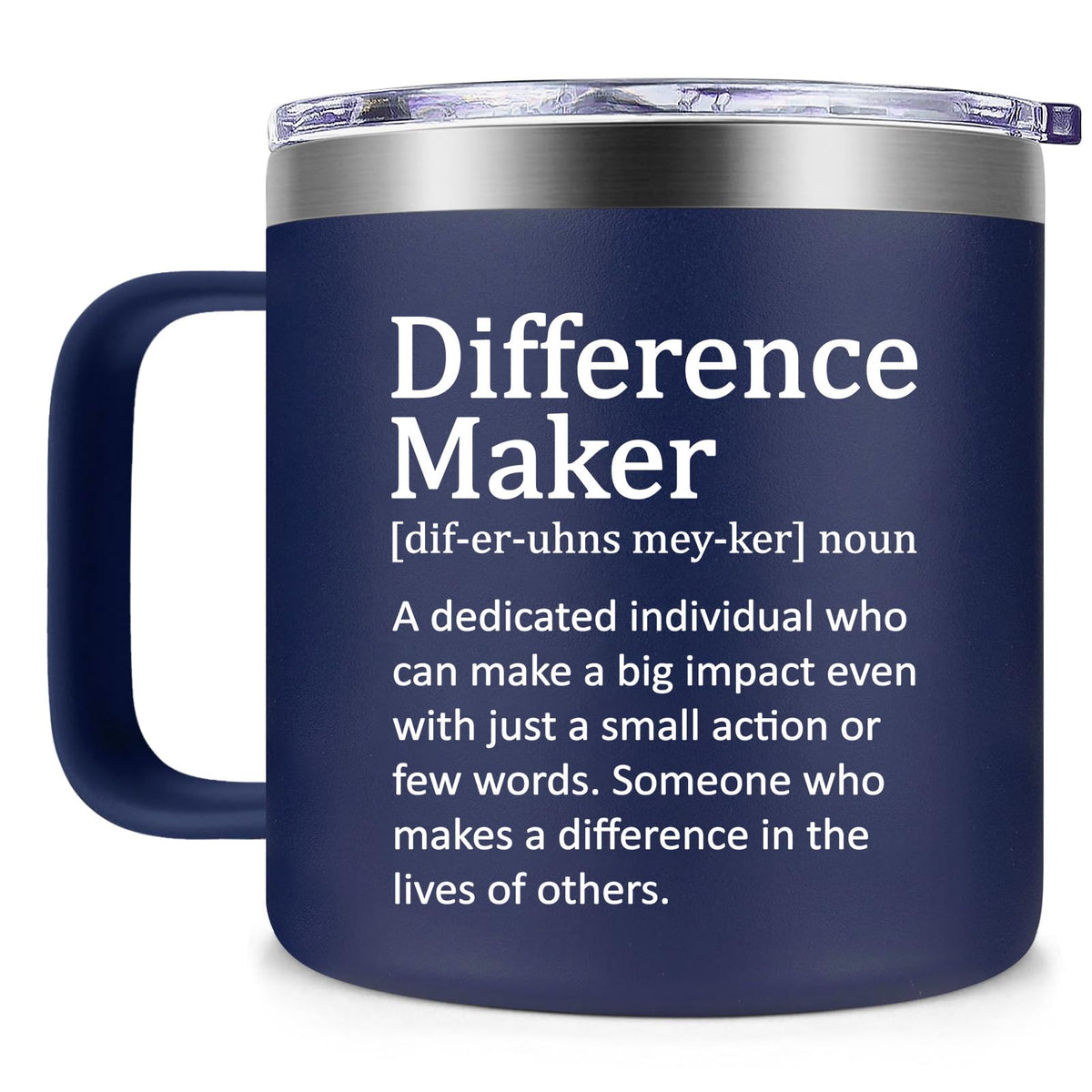 Fufendio Difference Maker Taza 14oz frente a la cámara, lista para beber.