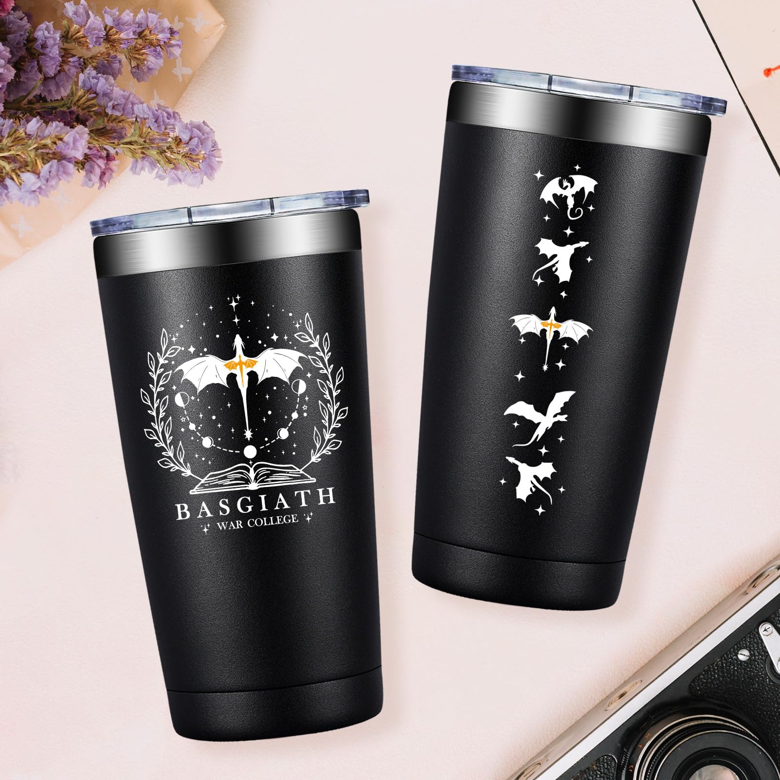 Fufendio Fourth Wing Tumbler, diseño de dragón épico para momentos de lectura.