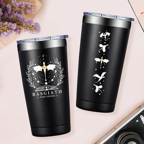 Fufendio Fourth Wing Tumbler, diseño de dragón épico para momentos de lectura.