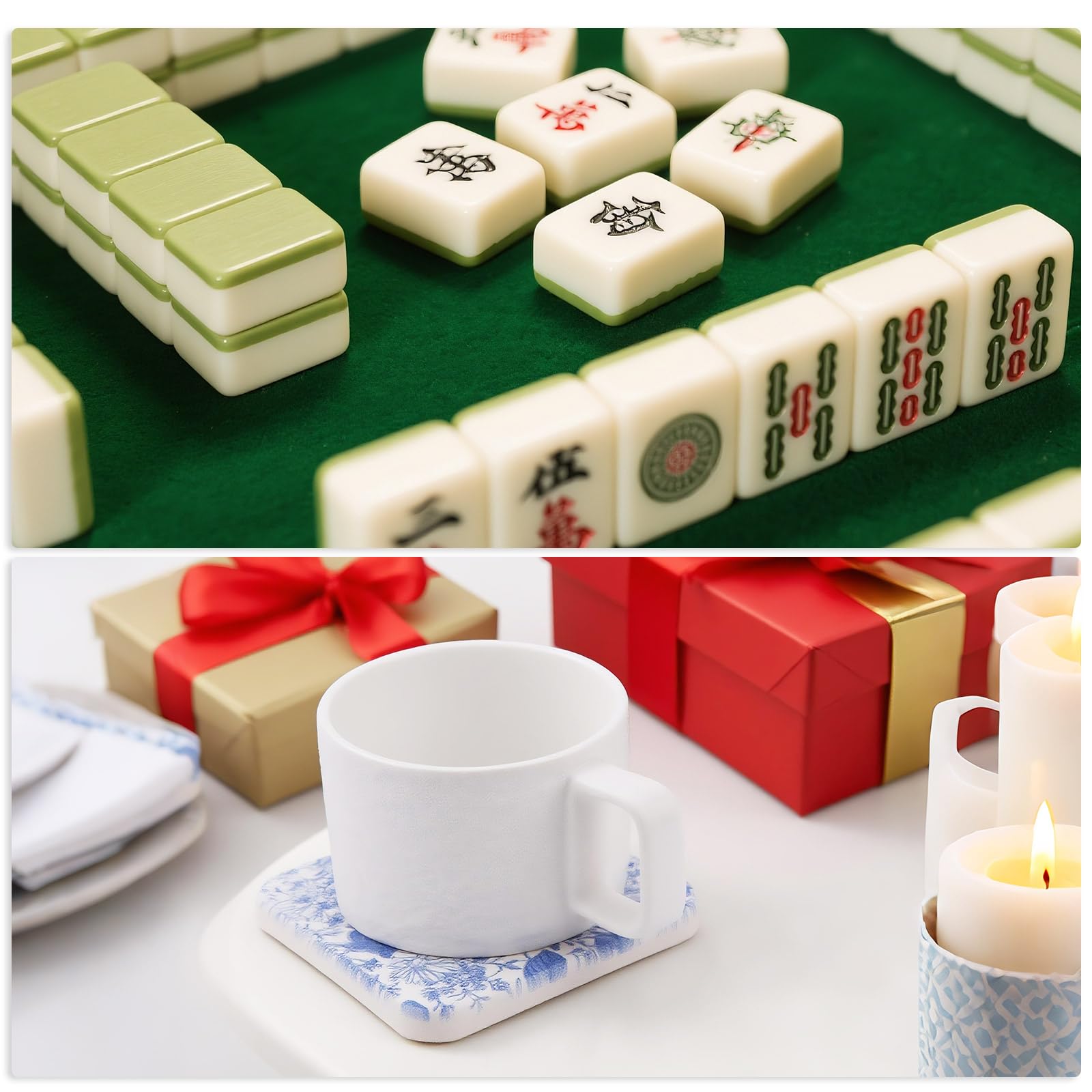 Fukaisu posavasos mahjong florales; patrón chinoiserie que decora.
