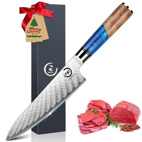Cuchillo Fukep 8 pulgadas con núcleo VG10 y patrón damasco para corte preciso