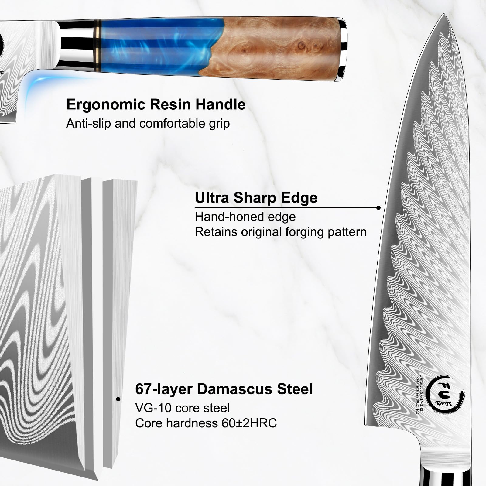 Hoja damascus 66 capas con brillo azul para durabilidad y elegancia
