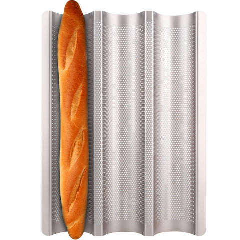 Fulimax baguette pan perforado italiano con tres cavidades para tres panes crujientes
