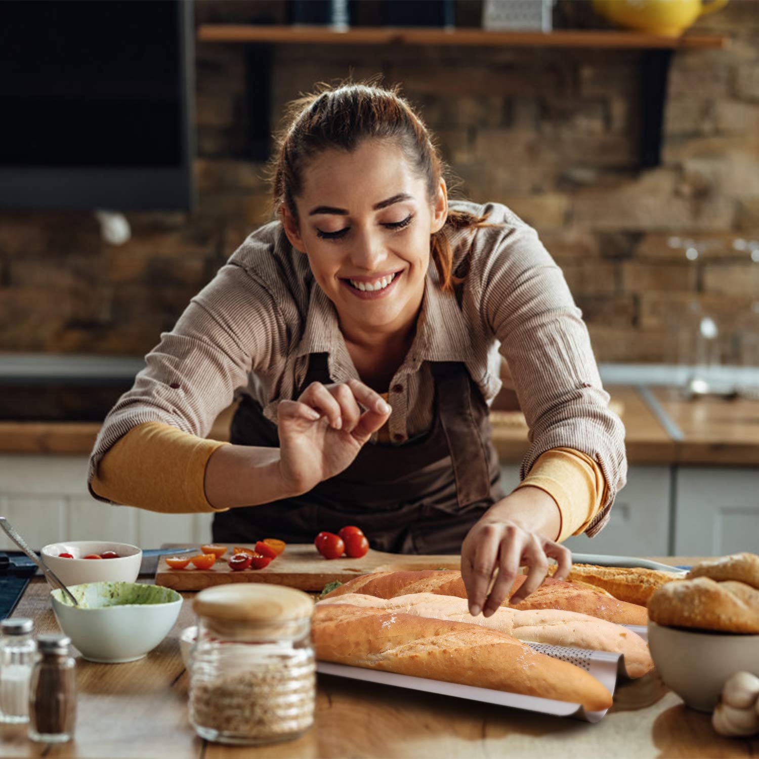 Fulimax baguette pan de tres celdas perforadas, desmolde limpio y rápido