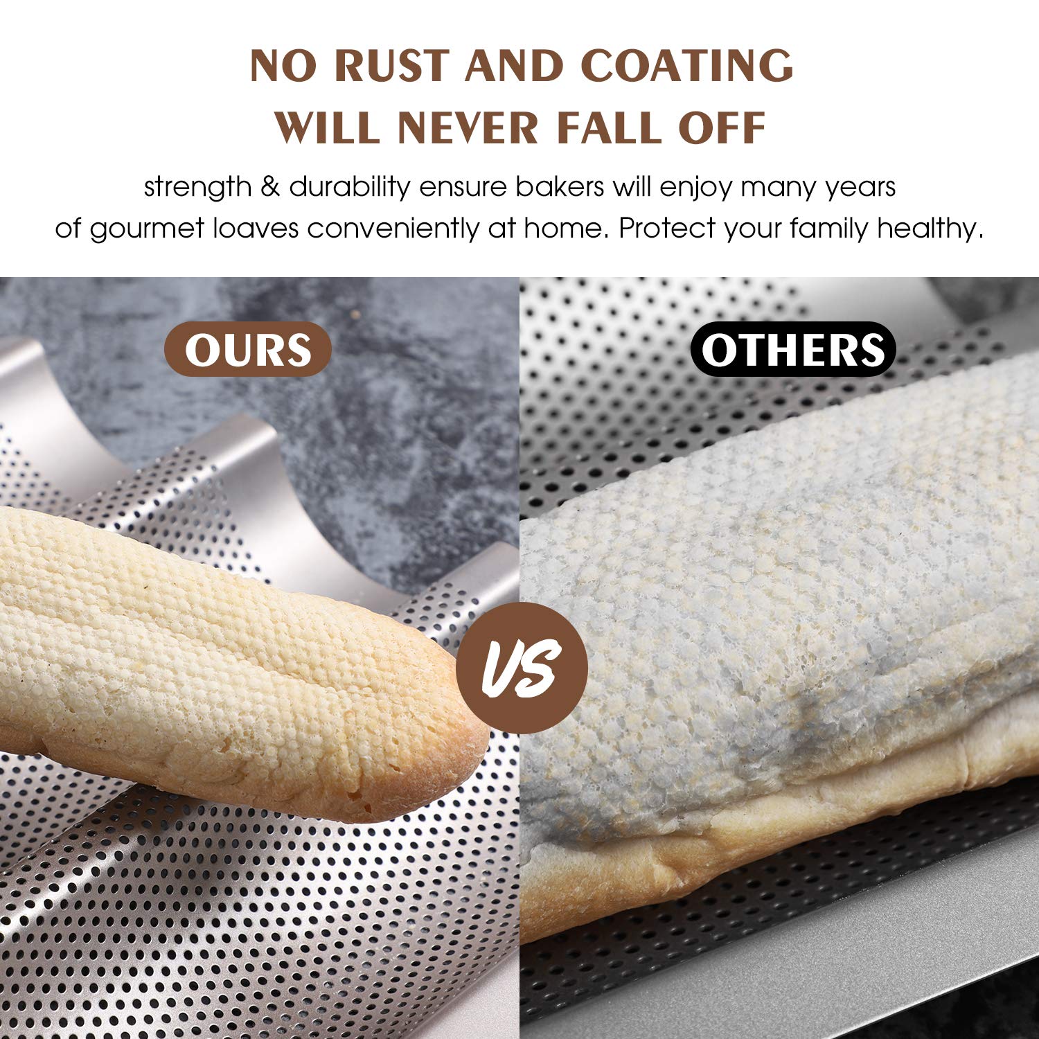 Fulimax pan baguette rejilla perforada para mejor aireación y corte crujiente