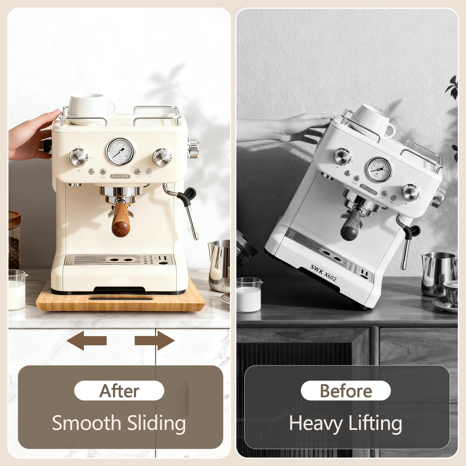 Fullin opción de tamaño para cafetera espresso, adaptable a diferentes aparatos.