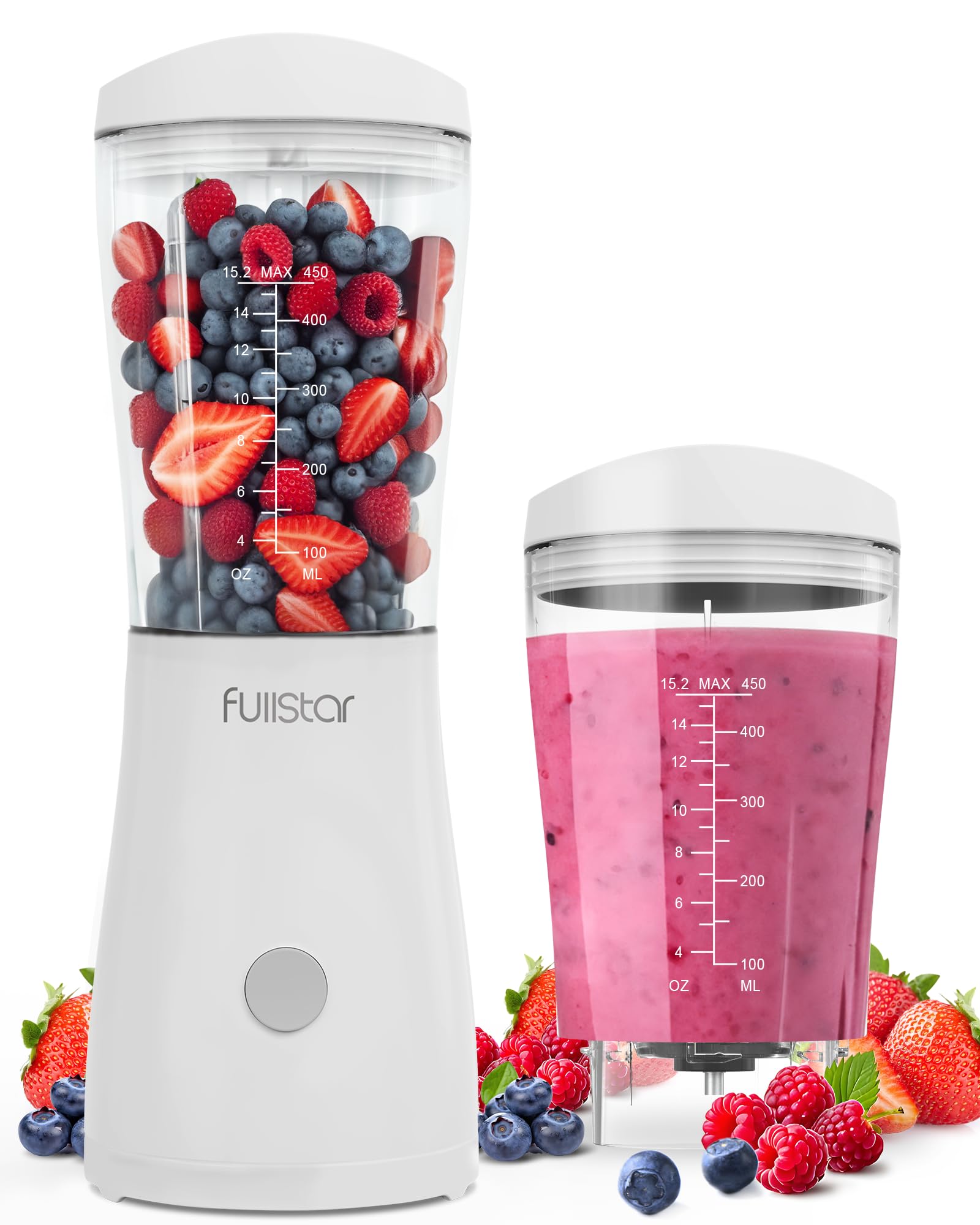 Fullstar batidora portátil con vaso de 15 onzas y tapa para llevar