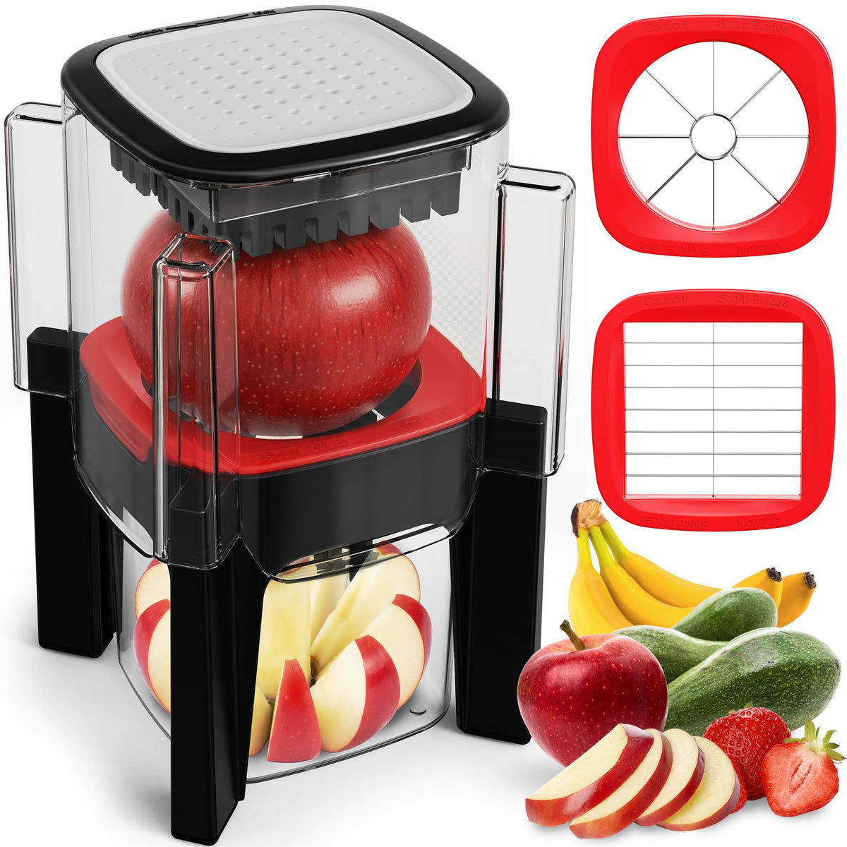 Fullstar cortador y descorazonador de manzanas con 8 rebanadas para porciones uniformes.