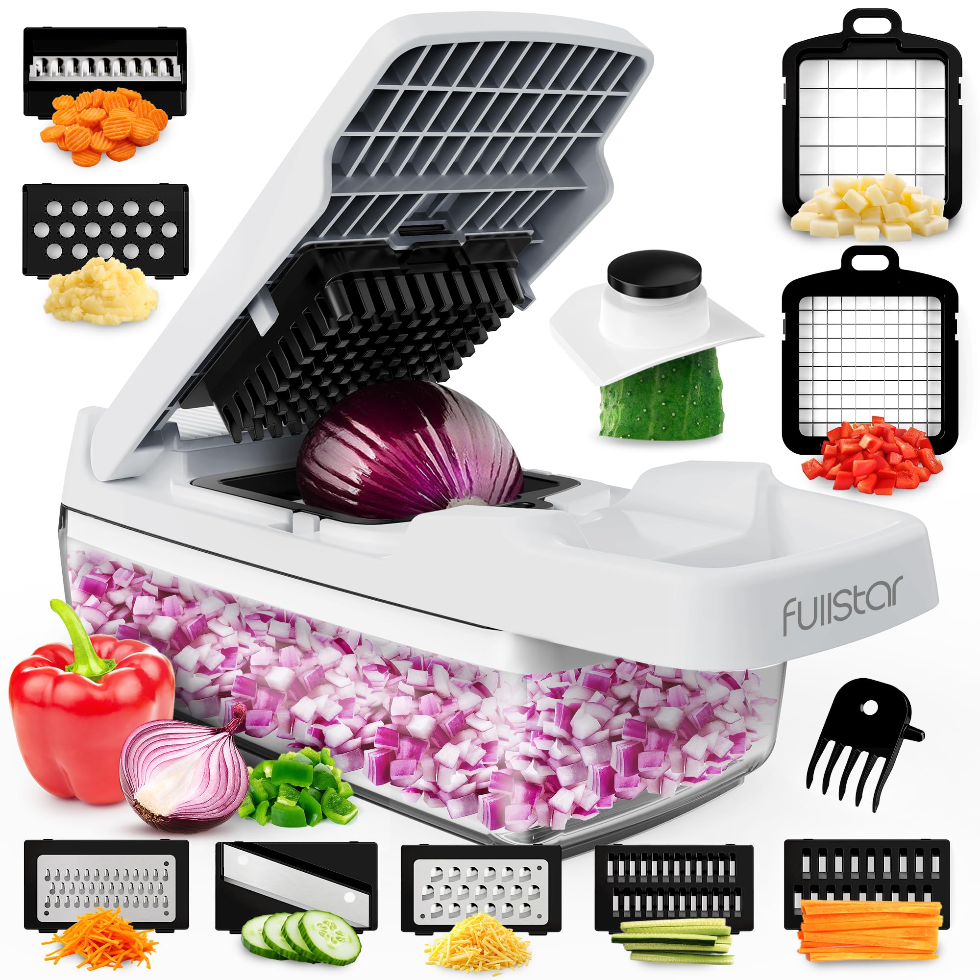 Fullstar cortador 9 en 1, corte fino para ensaladas rápidas.