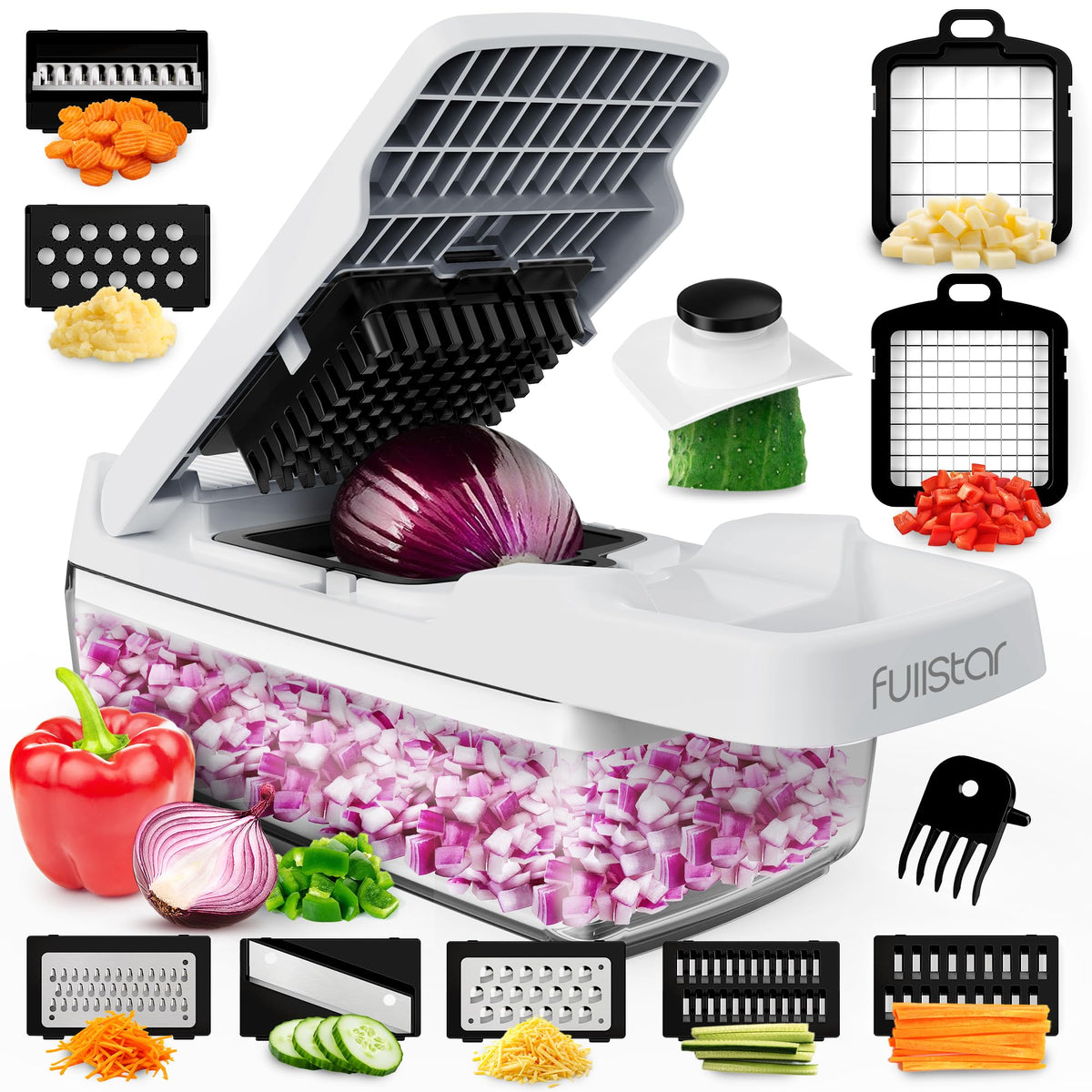 Fullstar cortador 9 en 1, corte fino para ensaladas rápidas.