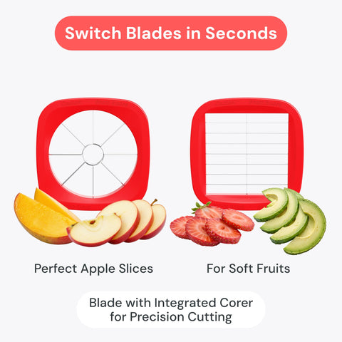 Fullstar empuje ergonómico facilita cortes precisos y rápidos en cualquier fruta.