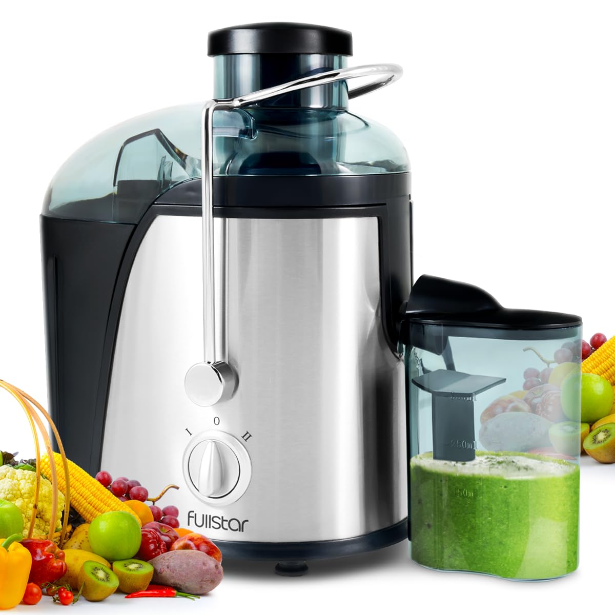 Fullstar extractor de jugos boca ancha 3 pulgadas facilita añadir trozos grandes.