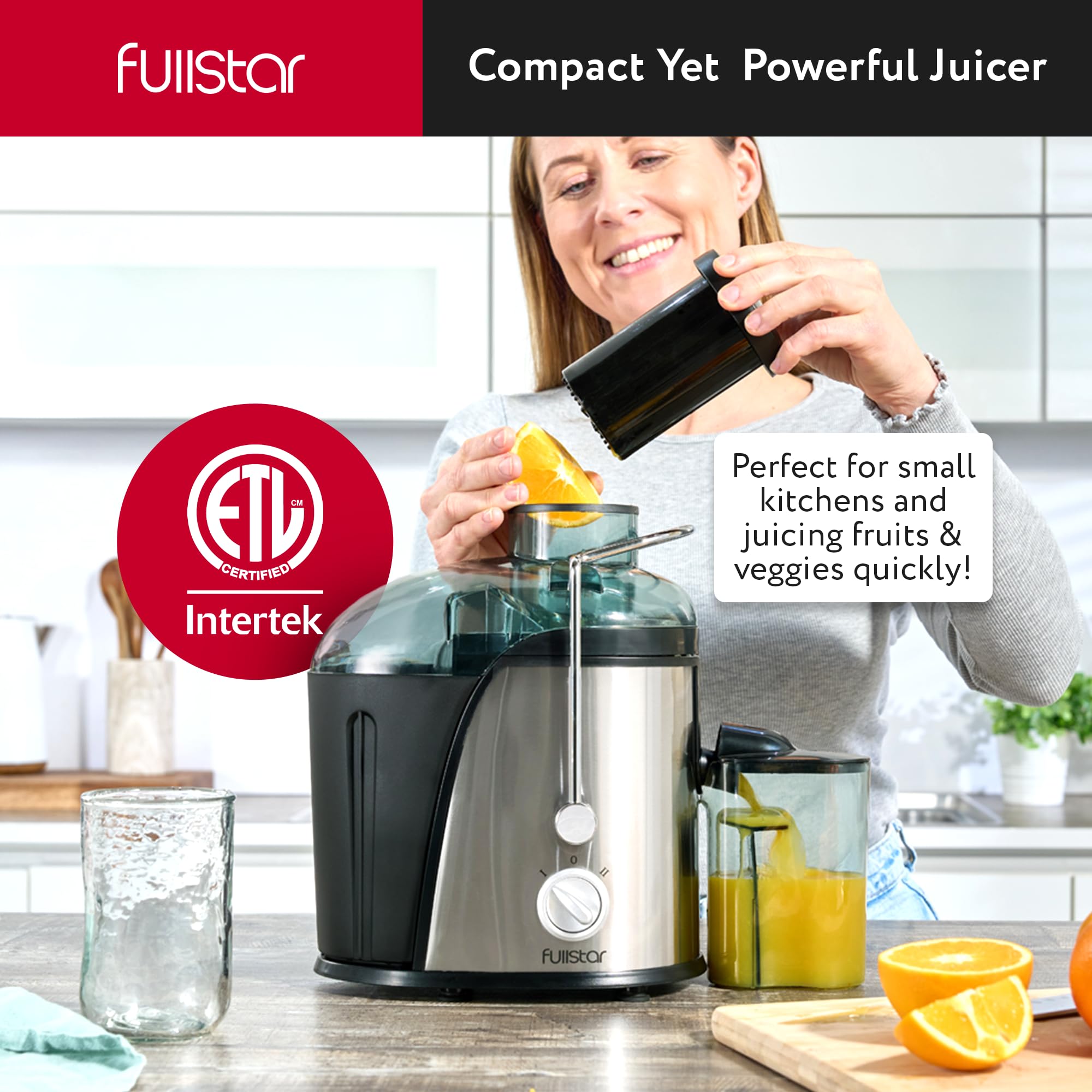 Fullstar con doble velocidad para frutas suaves y duras.