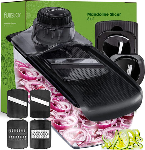 Fullstar Mandolina con hojas intercambiables, corta verduras con precisión para preparaciones rápidas.