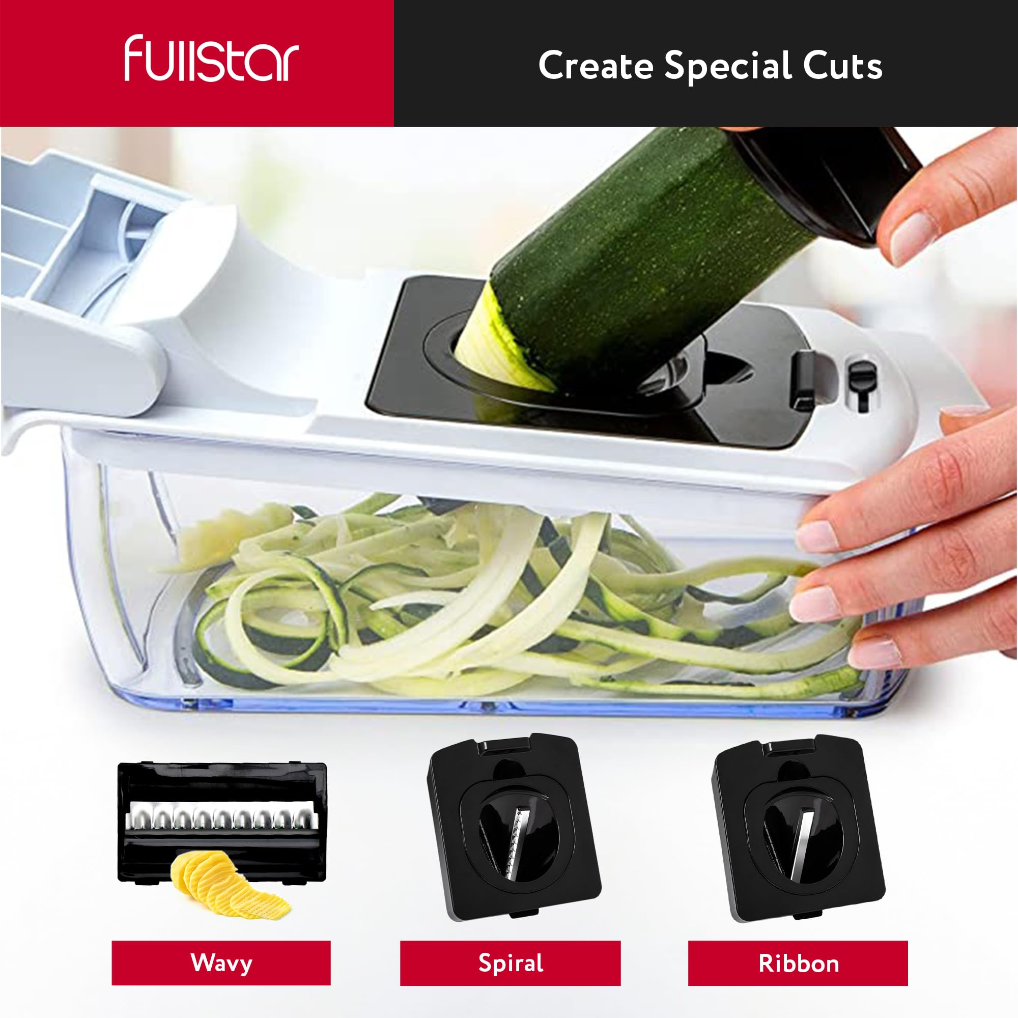 Fullstar Mandolina ofrece rebanado de 2 mm para salsas finas.