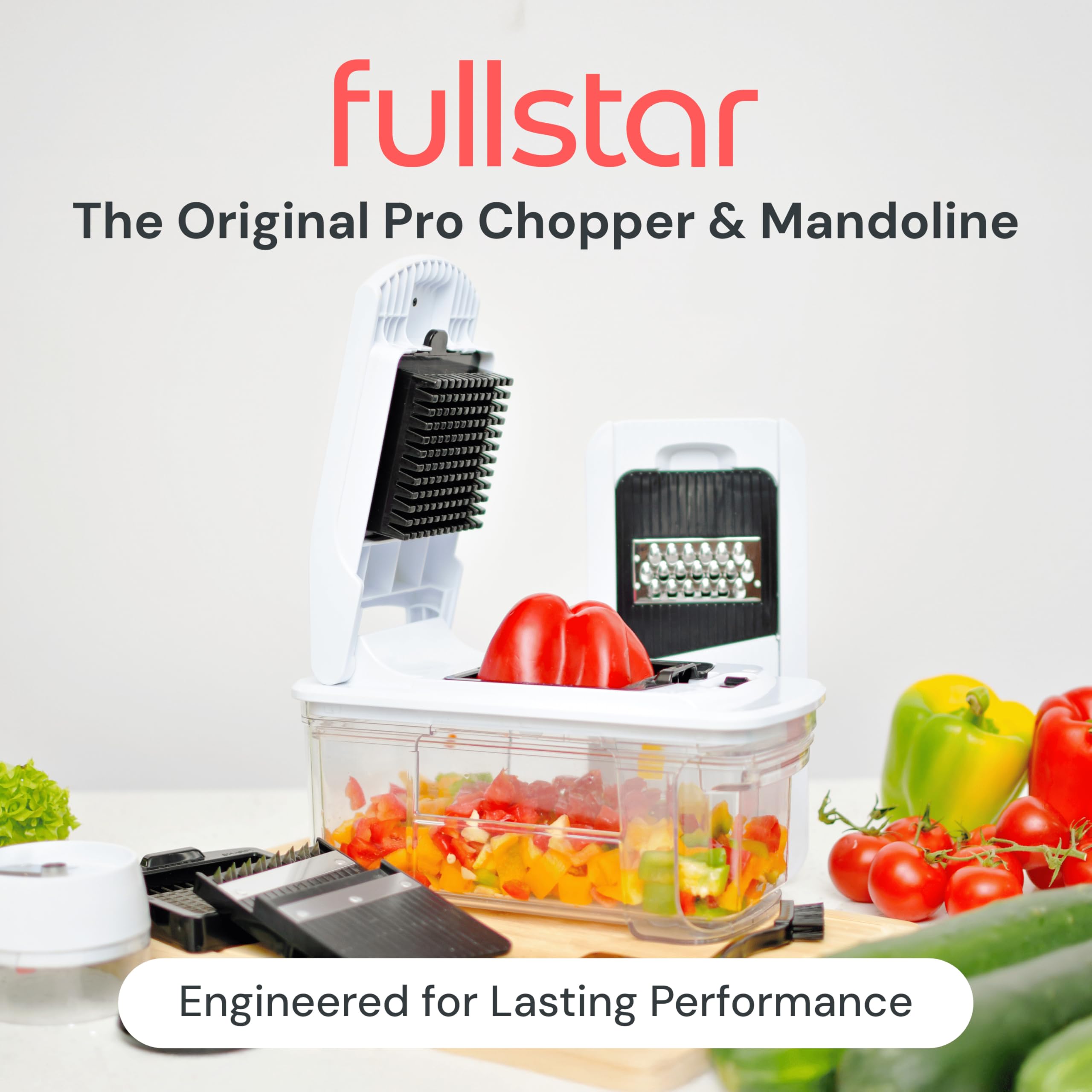 Fullstar Mandolina Rebanado y Ajuste para cortes uniformes en la cocina.