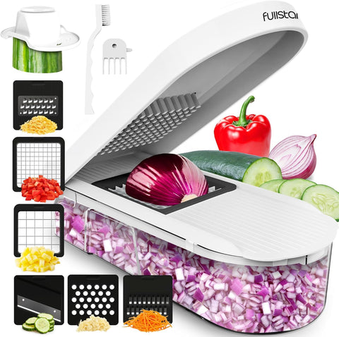 Fullstar mandolina con contenedor 1,2 L para cortes ordenados y prácticos.