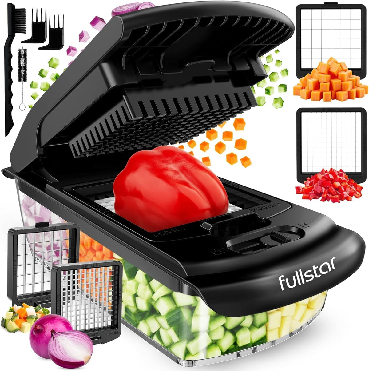 Fullstar Original Pro Chopper cortando verduras con precisión para ensaladas rápidas