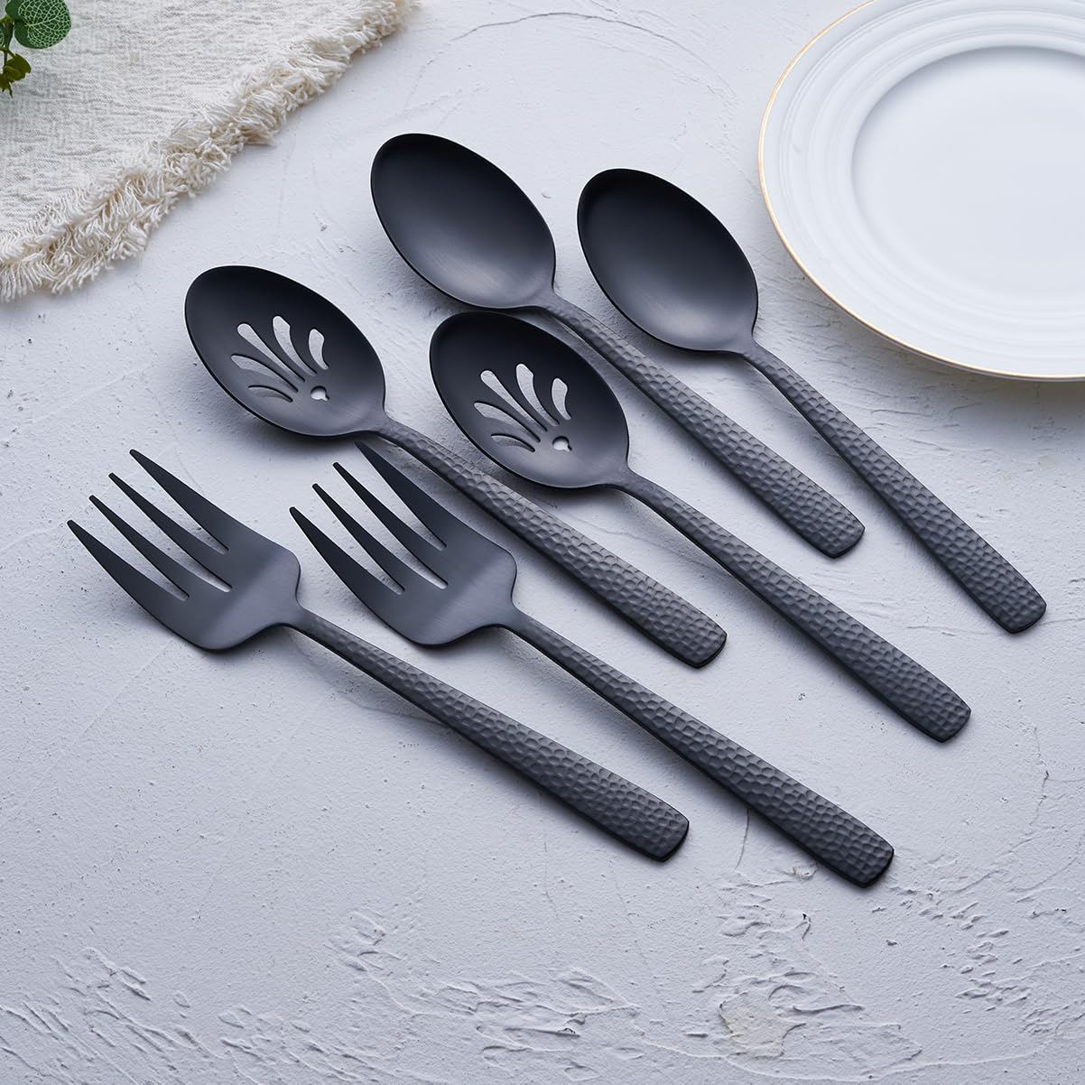 FULLYWARE cucharas grandes con ranura para servir, negro mate, drenaje fácil.