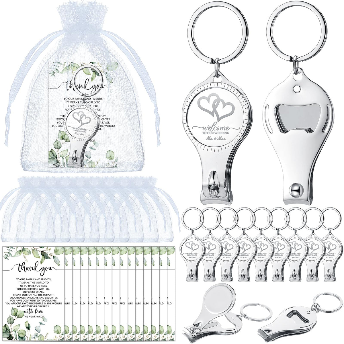 Fulmoon abrebotellas multifunción de acero inoxidable, acabado plateado, ideal para bodas.