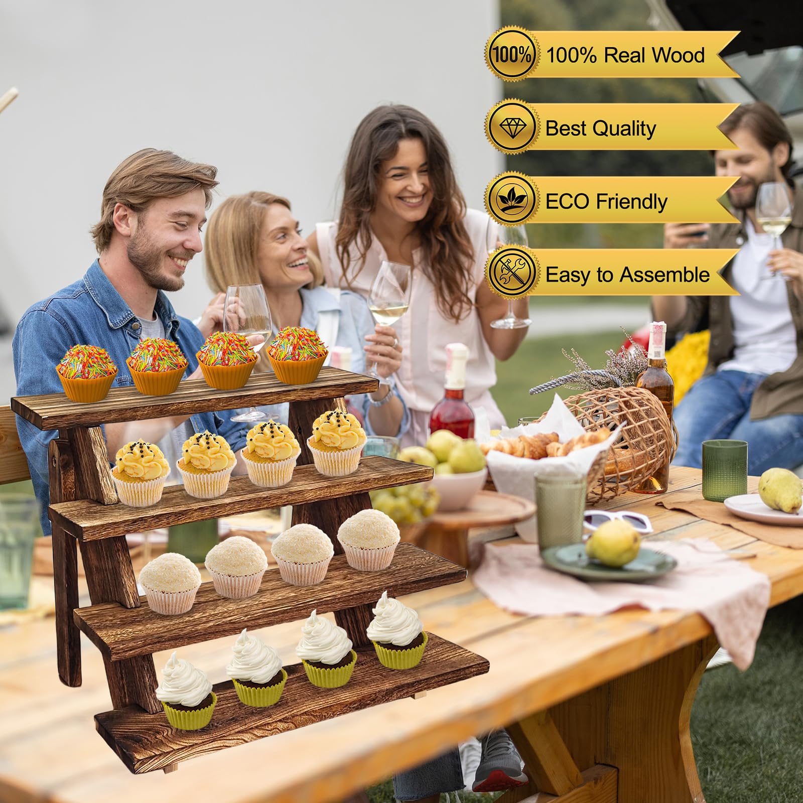 Soporte para tortas y postres pequeños Fumingpal de madera, muestra con estilo.