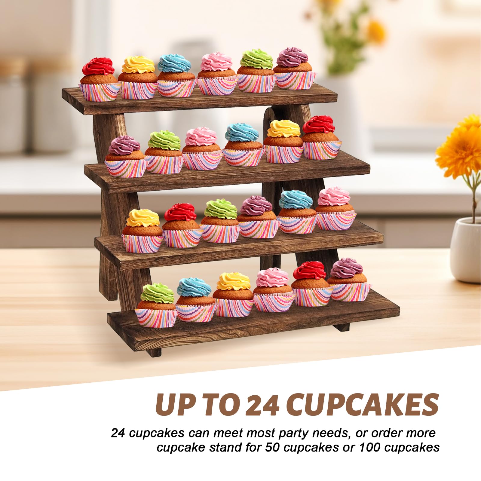 Torre para cupcakes Fumingpal, diseño compacto que maximiza el espacio en la mesa.