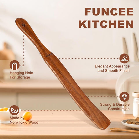 FunCee Spurtle limpieza fácil: madera teca natural no retiene olores.