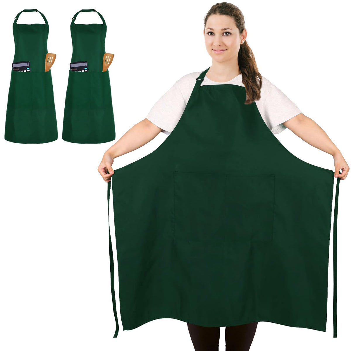 Delantal FunChaos de cocina talla grande verde para mayor cobertura