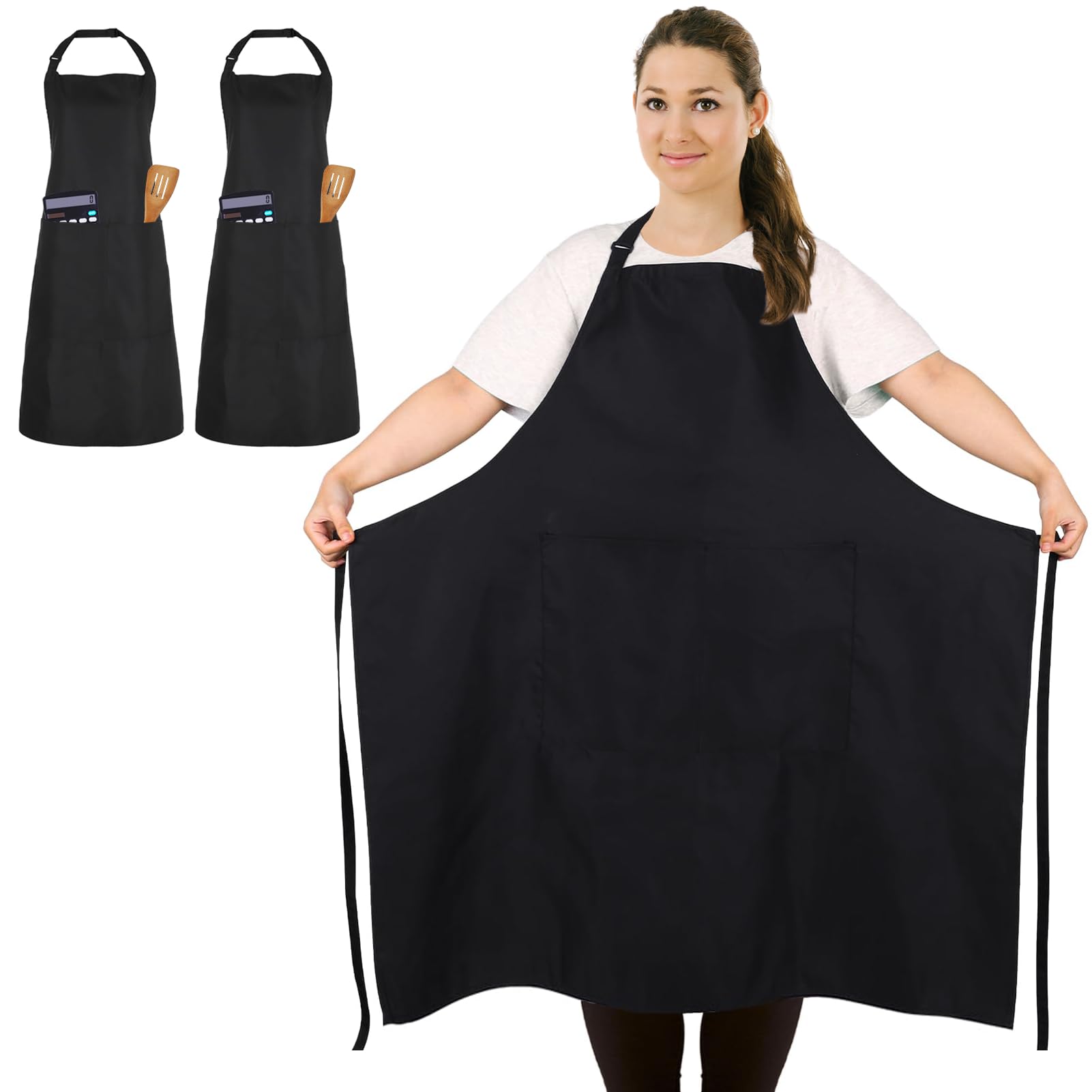 Delantal FunChaos Plus Size negro, frente, protección ideal para cocina y parrilla.
