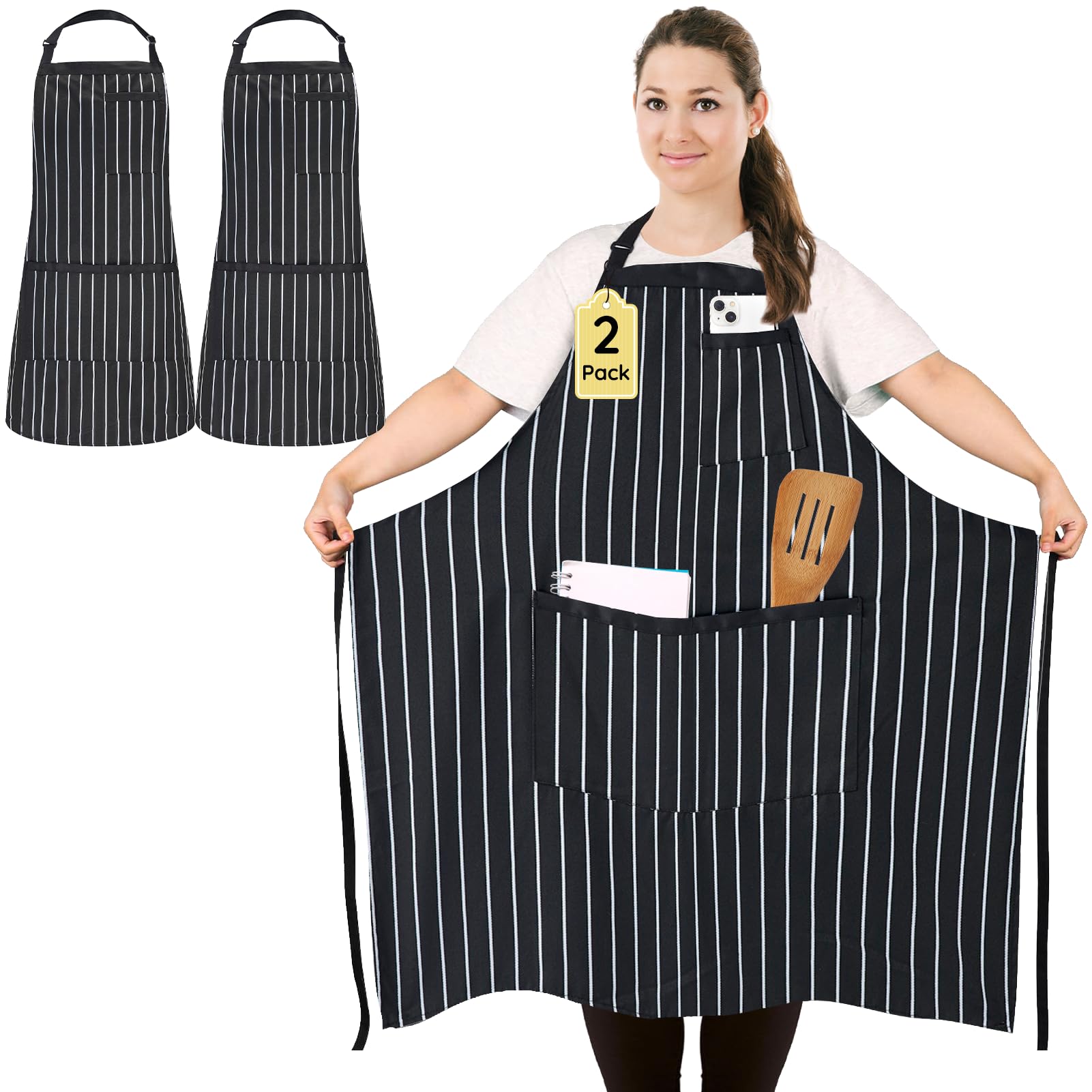 Delantal FunChaos rayas de tamaño extra protege la ropa al cocinar.