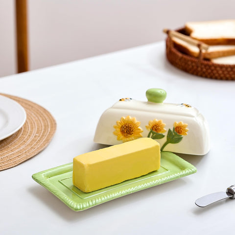 Fungi Fun tapa de cerámica con mantequilla y diseño de girasol