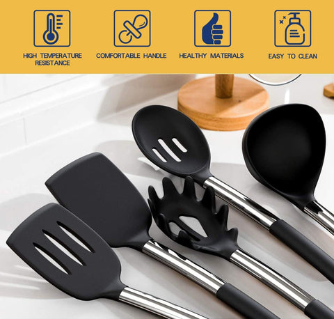 Fungun utensilio con mango de acero inoxidable, mayor durabilidad y agarre cómodo para cocinar.