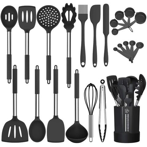 Fungun set de utensilios de silicona de 24 piezas, conjunto completo para cocinar sin rayar sartenes.