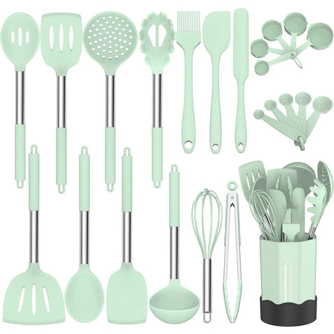 Fungun set de utensilios de silicona con mango de acero, ideal para cocinar sin rayar.