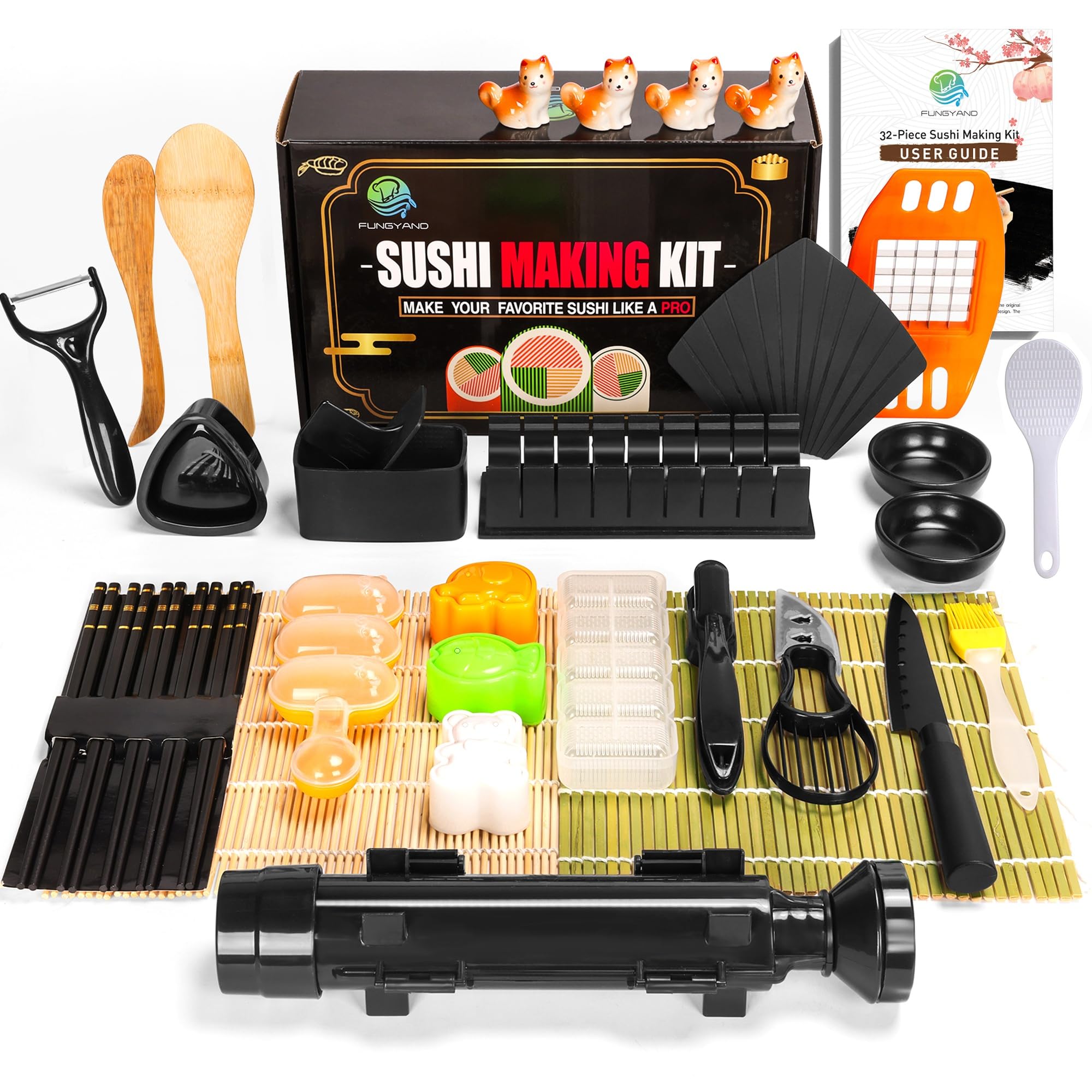 FUNGYAND kit de sushi: rodillo bazooka para enrollar rolls rápido y uniforme.