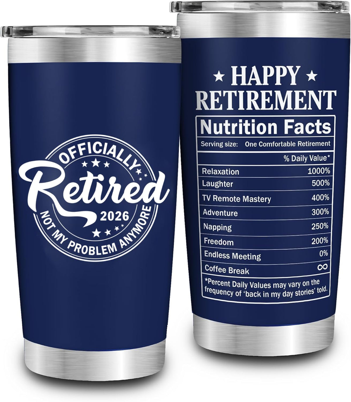 Taza FUNITZ de jubilación navy 20 oz, ideal para café diario para compañero.