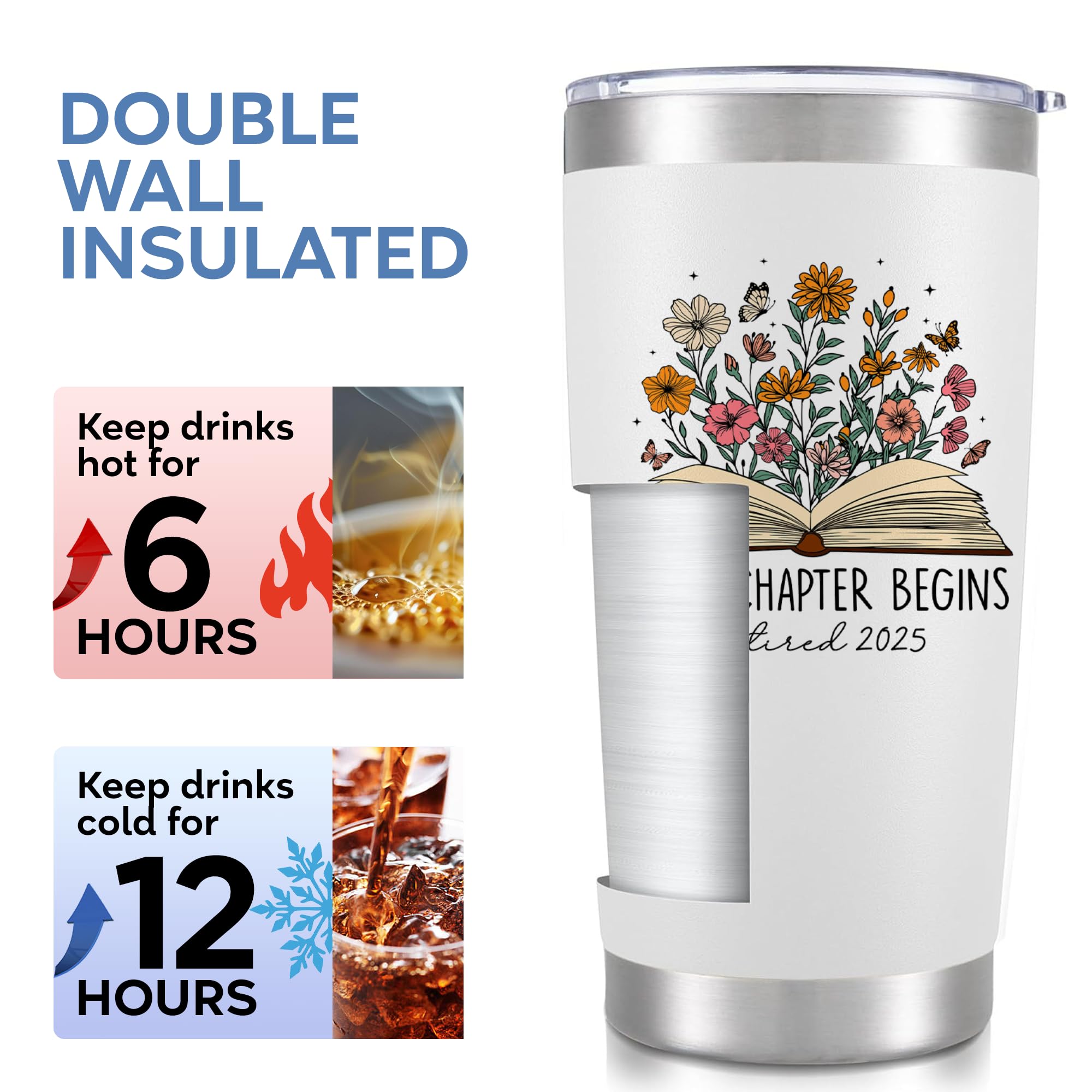 Vaso termo FUNITZ, diseño floral elegante, ideal para mantener café caliente por la mañana.