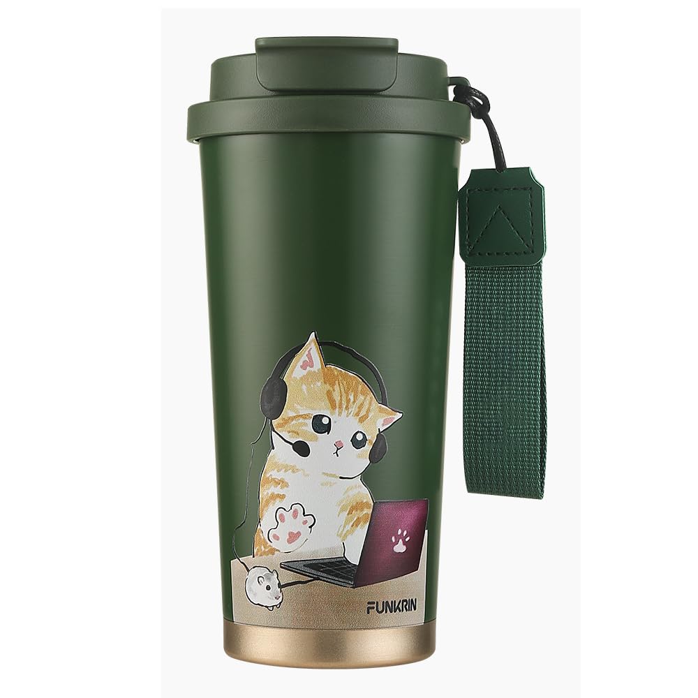 Funkrin Taza Café de Viaje con tapa voltea, ideal para bebidas calientes en ruta.