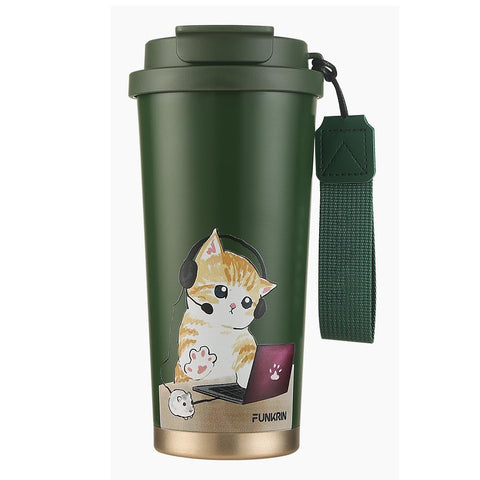 Funkrin Taza Café de Viaje con tapa voltea, ideal para bebidas calientes en ruta.