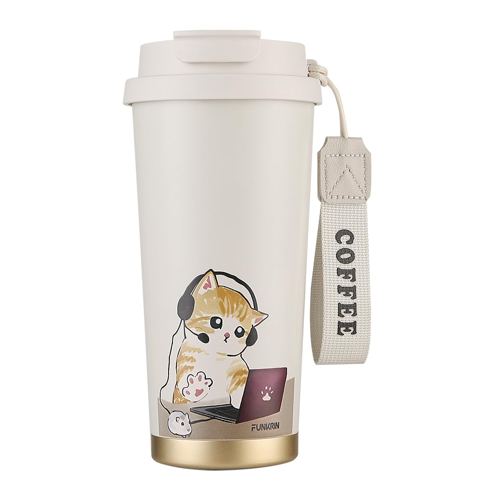 Funkrin taza viaje con pajilla y tapa abatible, ideal para viajar y beber sin derrames.