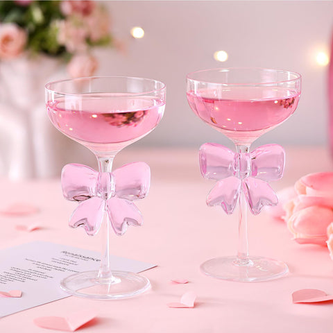 Copas Funnymoom con lazo rosa, elegantes para bodas y brindis.