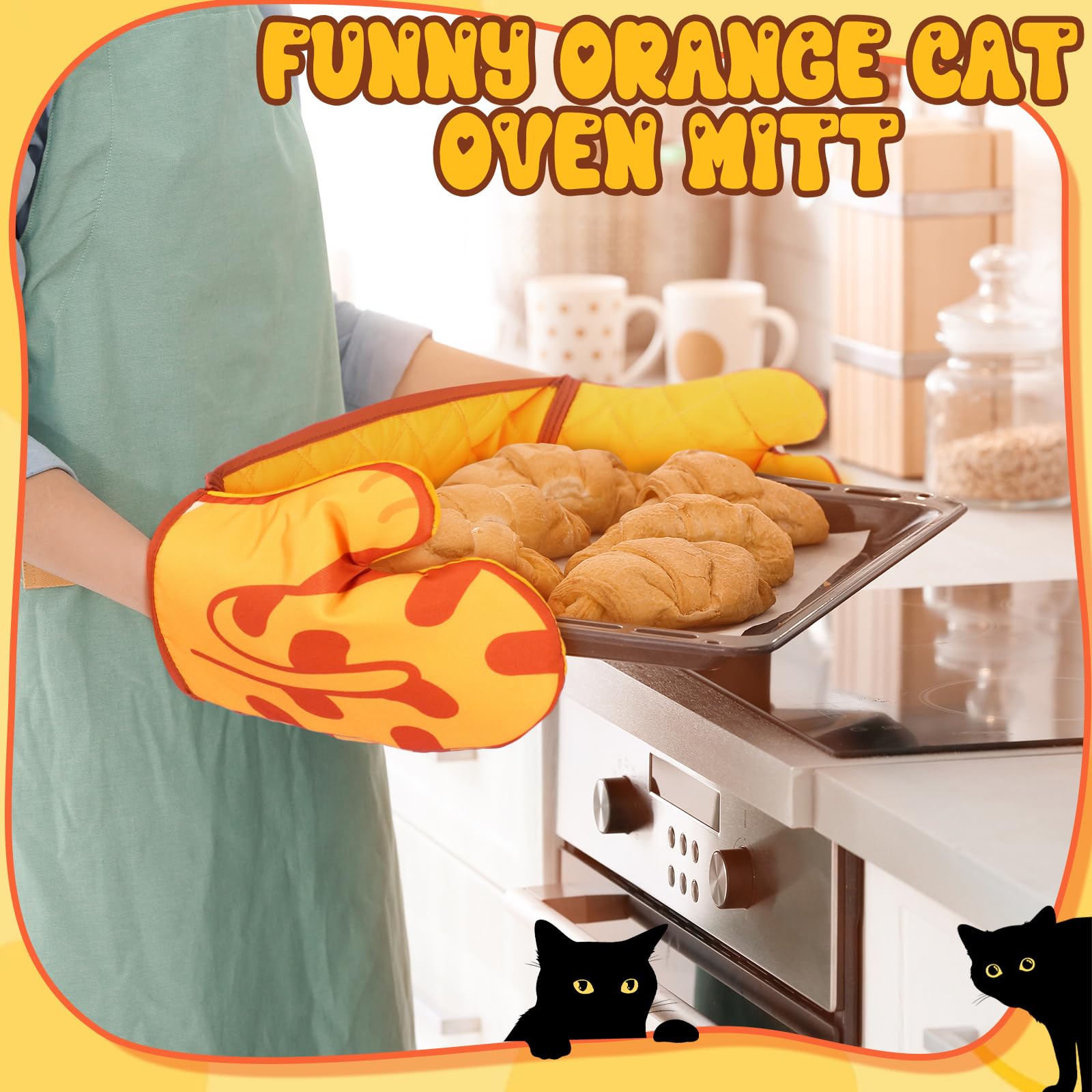 Guante resistente al calor Funnymoom gato naranja para cocinar