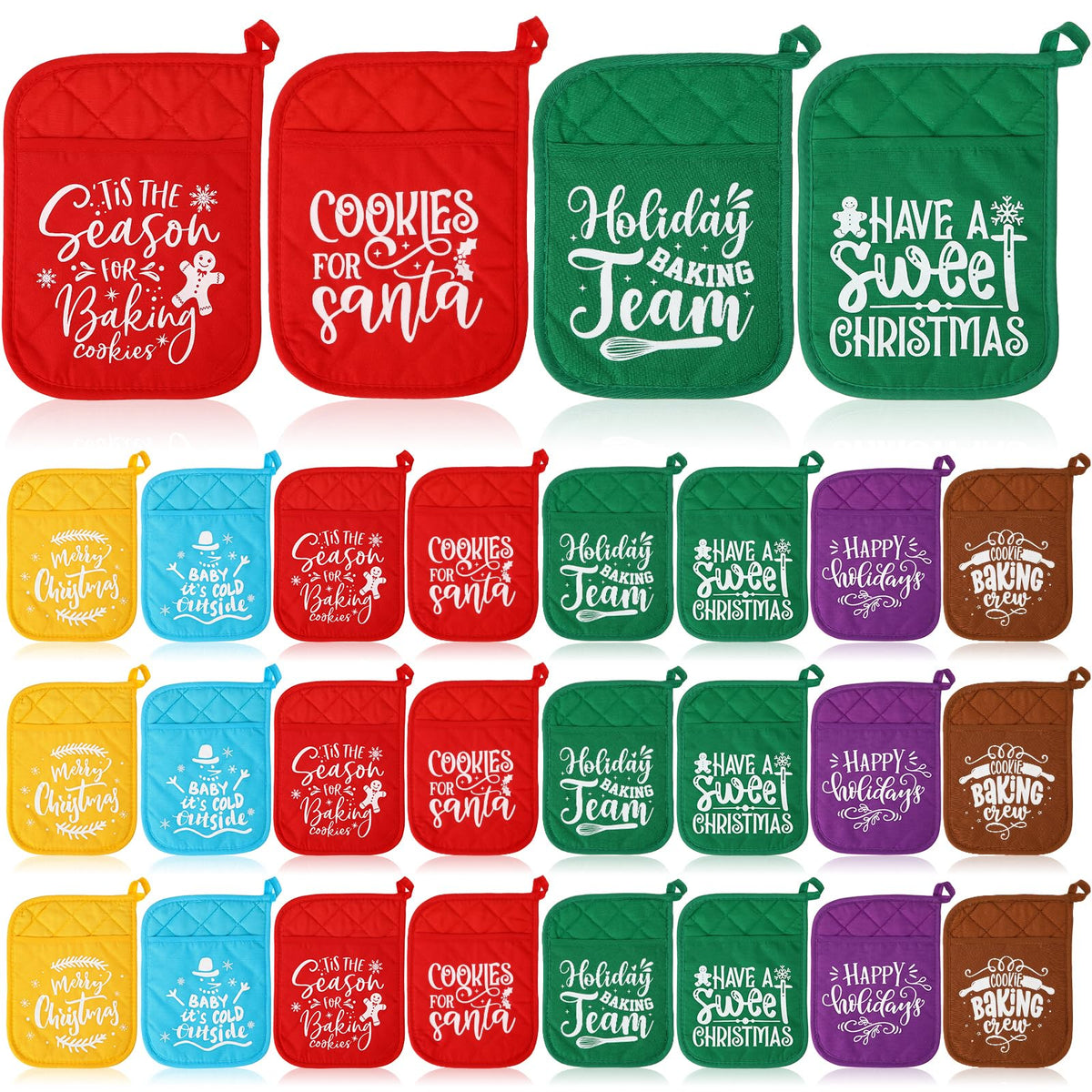Manoplas navideñas Funnymoom con bolsillo y protección para ollas calientes.