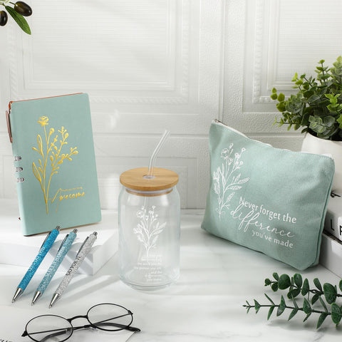 Set regalo para empleados Funnymoom, diseño boho floral y mensajes motivadores.