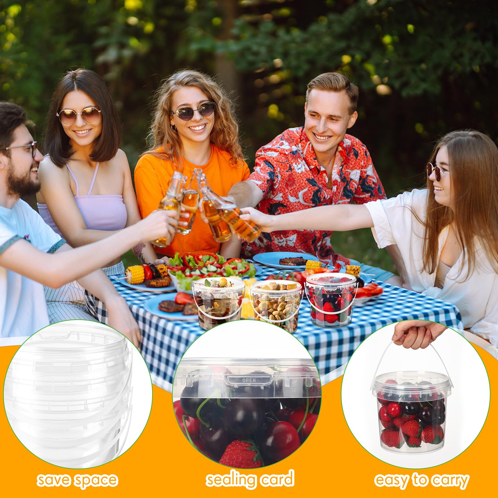 Uso para picnic con botes Funnymoom: fáciles de llevar y servir.