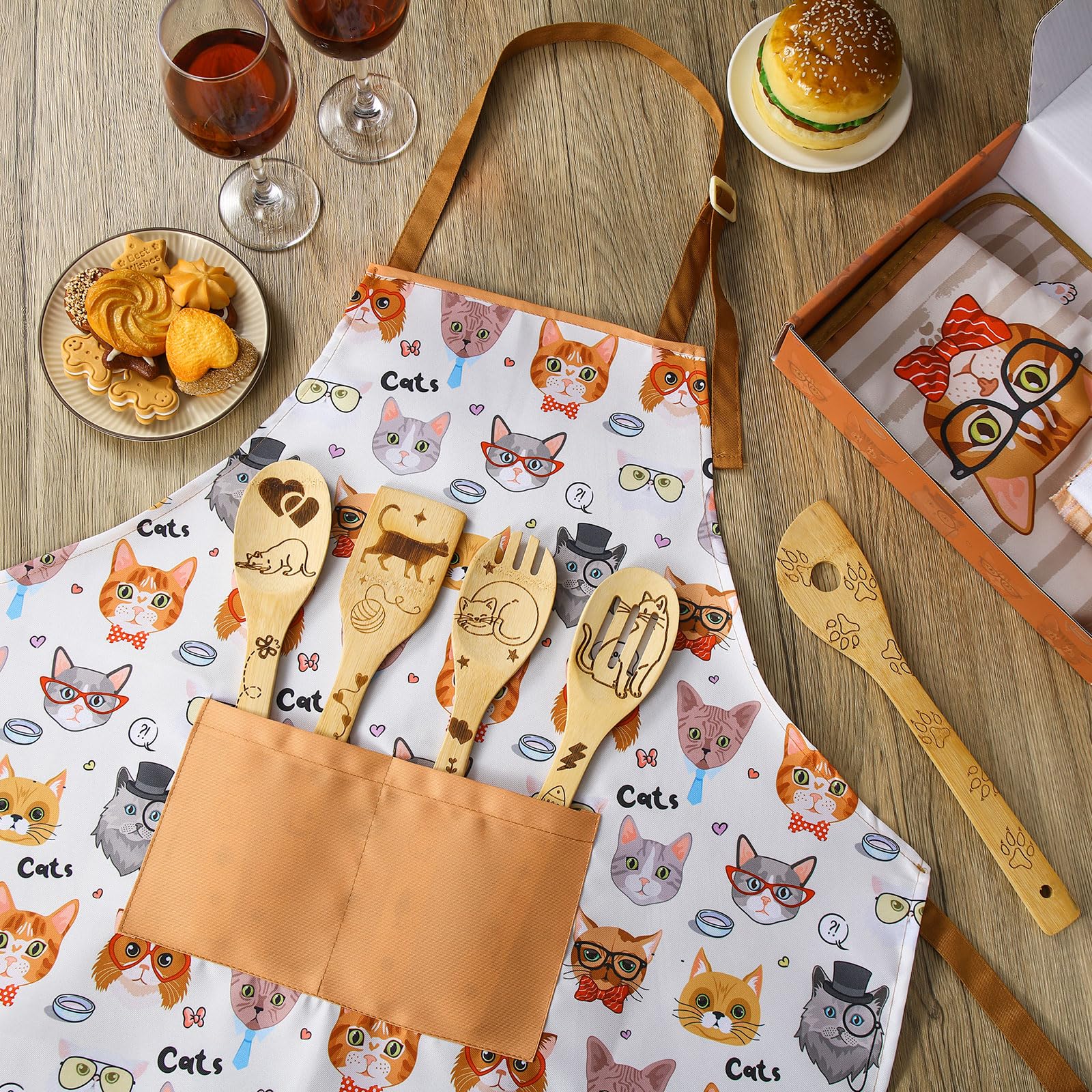 Funnymoom utensilios bambú gato, duraderos y amables con ollas