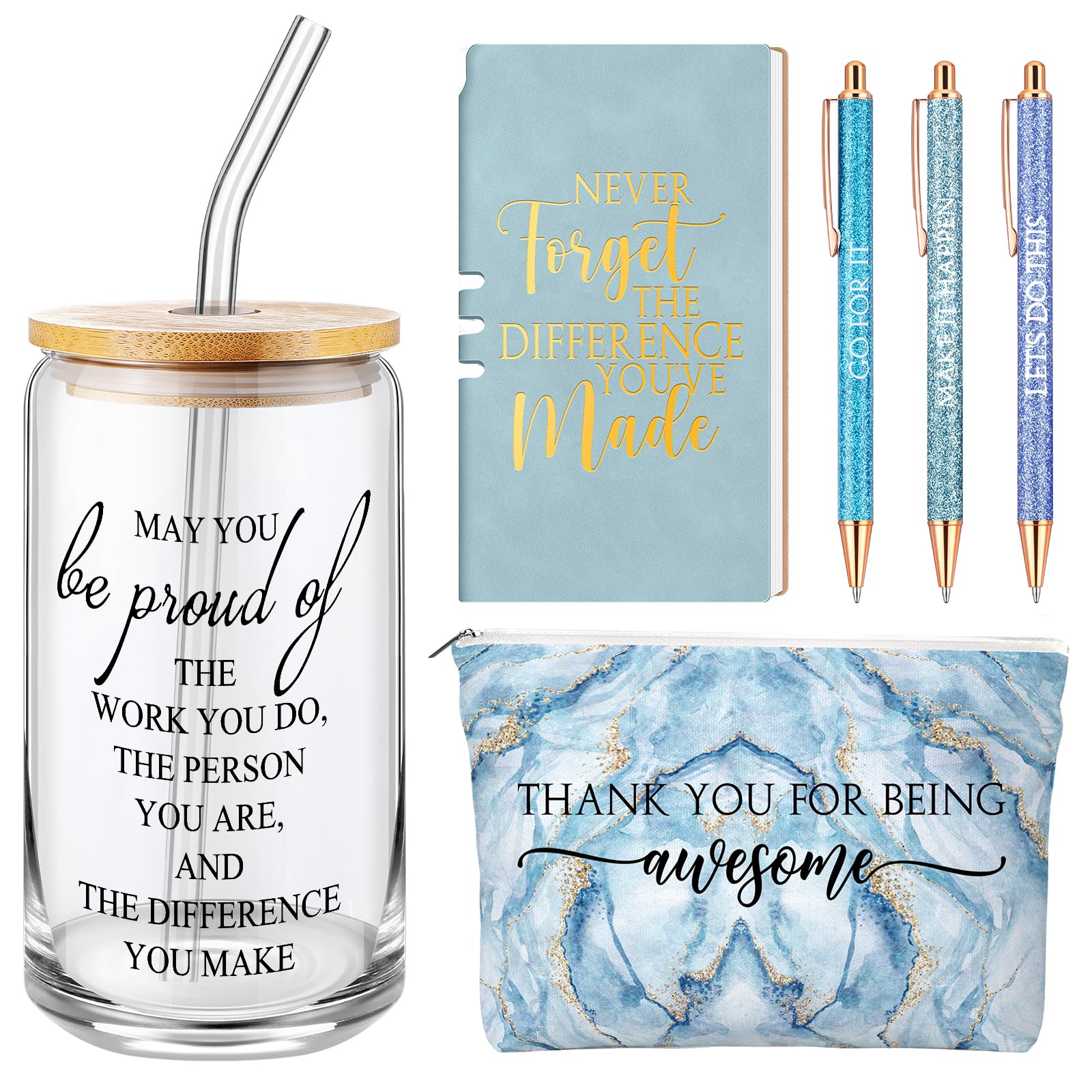 Vaso motivacional 17oz azul Funnymoom con tapa y pajilla para agradecer a colegas