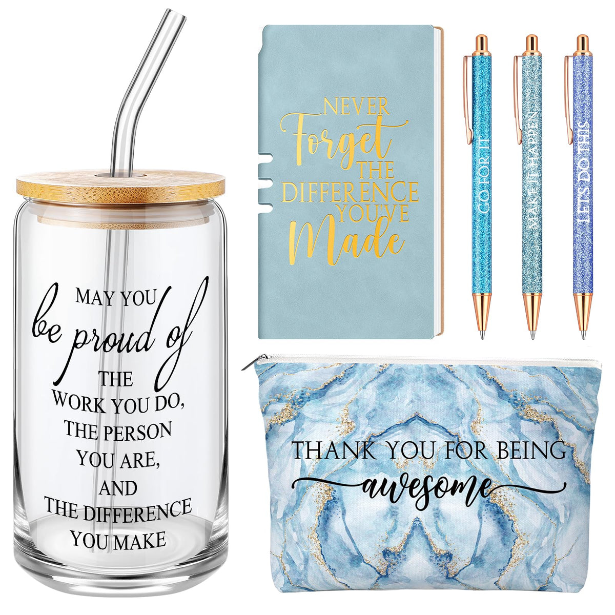 Vaso motivacional 17oz azul Funnymoom con tapa y pajilla para agradecer a colegas